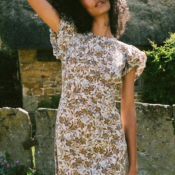 Doen Rhodia Cotton Puff Short Sleeve Maxi Midi Dress Blanc Narcissus Floral - Picture 2 of 16